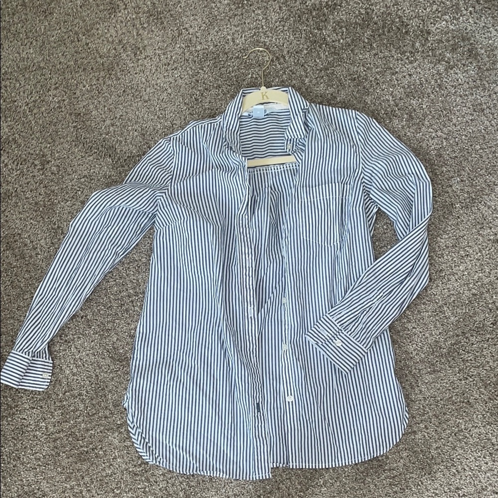 Blue and White Striped Button-Up Shirt